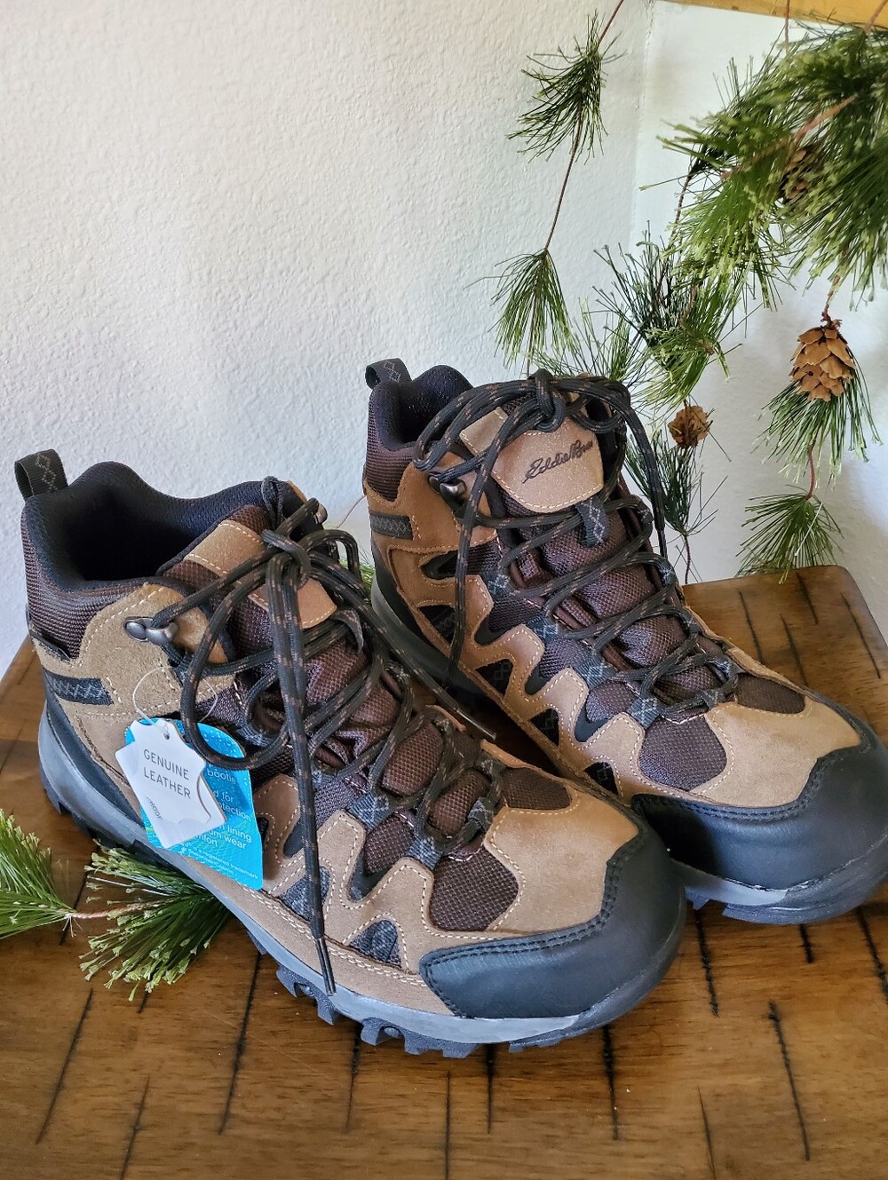 NWT Eddie Bauer Men Ridgeline Brown Waterproof Leather Hiking Boots